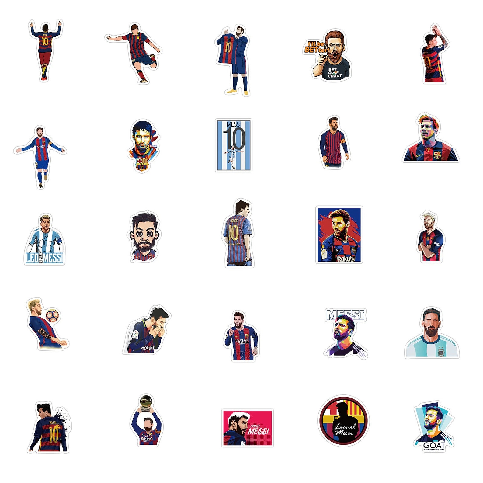 50pcs Lionel Messi Stickers Pack Argentina Football Star Etsy