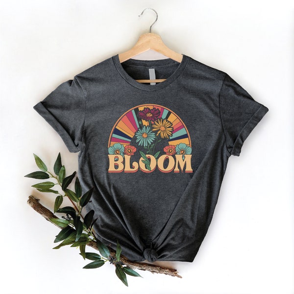 Bloom Retro Shirt, Vintage Shirt,  Retro Shirt, Women's Vintage Shirt, Hippie Shirt, Vintage Flower Garden Apparel, Rainbow Bloom Shirt