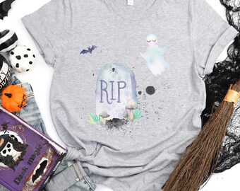 Tombstone Spöke T-shirt, Kyrkogård T-shirt, Pastell Halloween T-shirt, Söt Spöke T-shirt, Spöklik T-shirt, Spöklik kyrkogård T-shirt, Spöke T-shirt