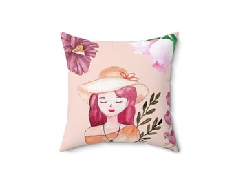 Printed Faux Suede Cushion - Flowers, Throw Pillows, Living Room, Bedroom, Flower Girl