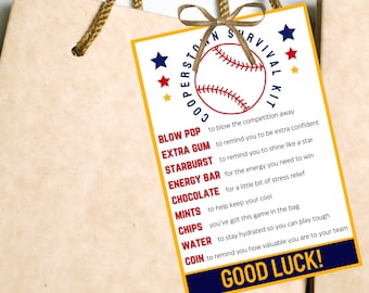 Cooperstown Survival Kit Bag Tag Printable Good Luck Tags Baseball Team Gifts Baseball Gifts Baseball Printable Tag Good Luck Gift Tags