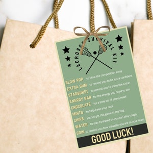 Zestaw przetrwania Lacrosse Bag Tag do wydrukowania Prezent na szczęście Prezenty dla drużyny Lacrosse Prezenty dla drużyny Lacrosse Tag do wydrukowania na turnieju drużynowym Natychmiastowe pobranie