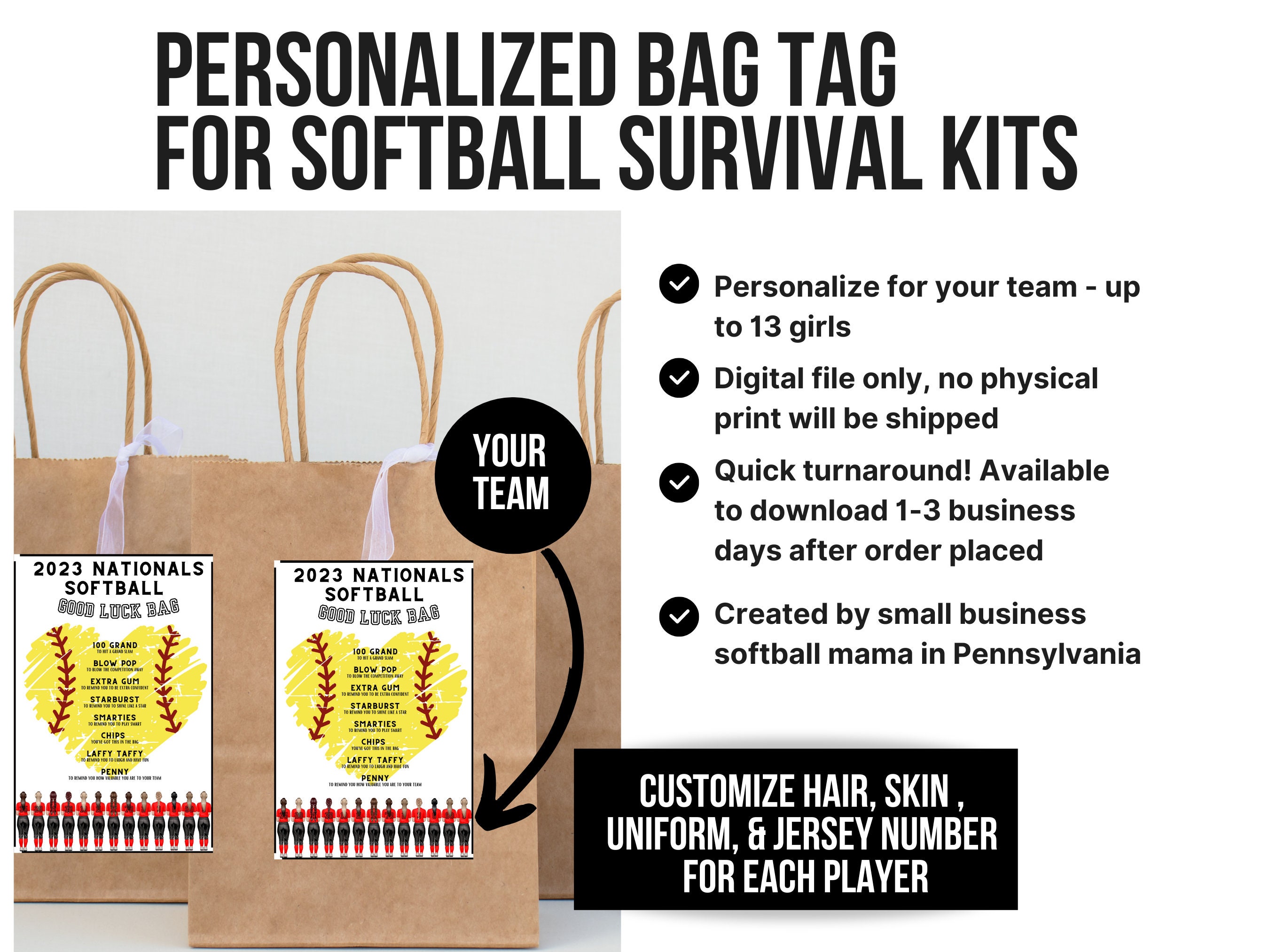 Softball Survival Kit Bag Tag Printable Softball Team Gift Etsy