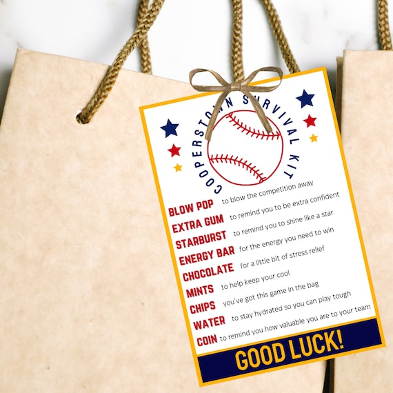 Cooperstown Survival Kit Bag Tag Printable Good Luck Tags Baseball Team Gifts Baseball Gifts Baseball Printable Tag Good Luck Gift Tags