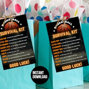 Kit de survie pour compétition de basket-ball étiquette de sac imprimable cadeau porte-bonheur cadeaux d'équipe de basket-ball cadeaux de basket-ball étiquette imprimable de tournoi d'équipe