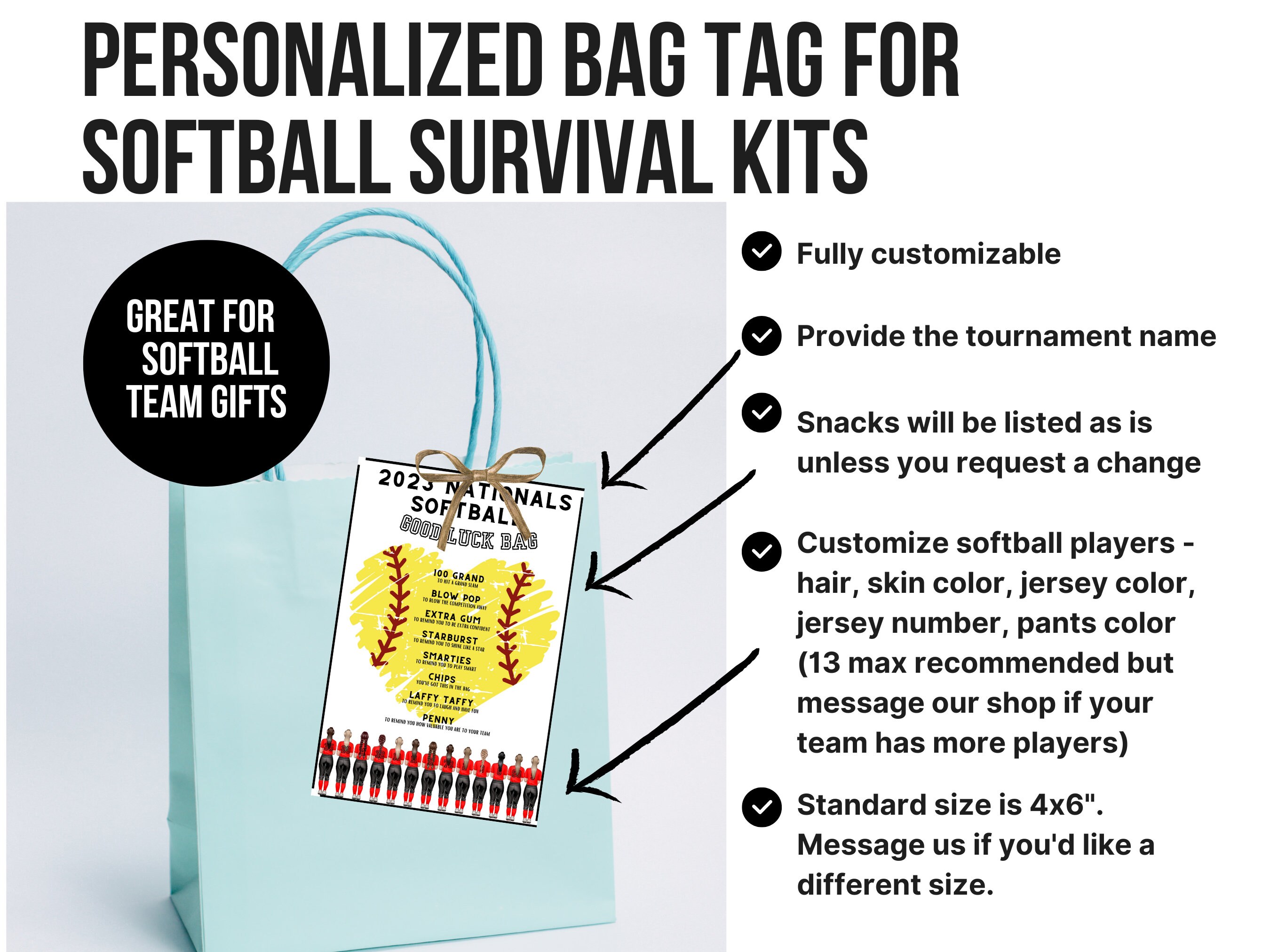 Softball Survival Kit Bag Tag Printable Softball Team Gift Tag Softball