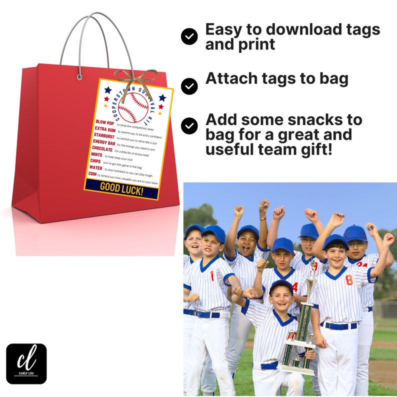 Cooperstown Survival Kit Bag Tag Printable Good Luck Tags Baseball Team Gifts Baseball Gifts Baseball Printable Tag Good Luck Gift Tags