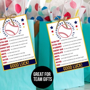 Cooperstown Survival Kit Bag Tag Printable Good Luck Tags Baseball Team Gifts Baseball Gifts Baseball Printable Tag Good Luck Gift Tags