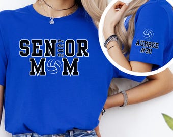 Senior Mom Volleyball Mom Shirt Senior Night Volleyball tshirt Custom Name Sleeve Volleyball Dad Shirt Volleyball Gifts Matching Family Tee