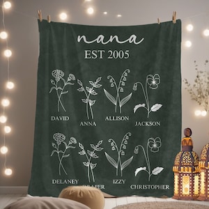 Grandmas Garden Blanket Personalized Birth Flower Blanket with Grandkids Names Grandma Blanket Gift for Grandma Personalized Grandma Gift