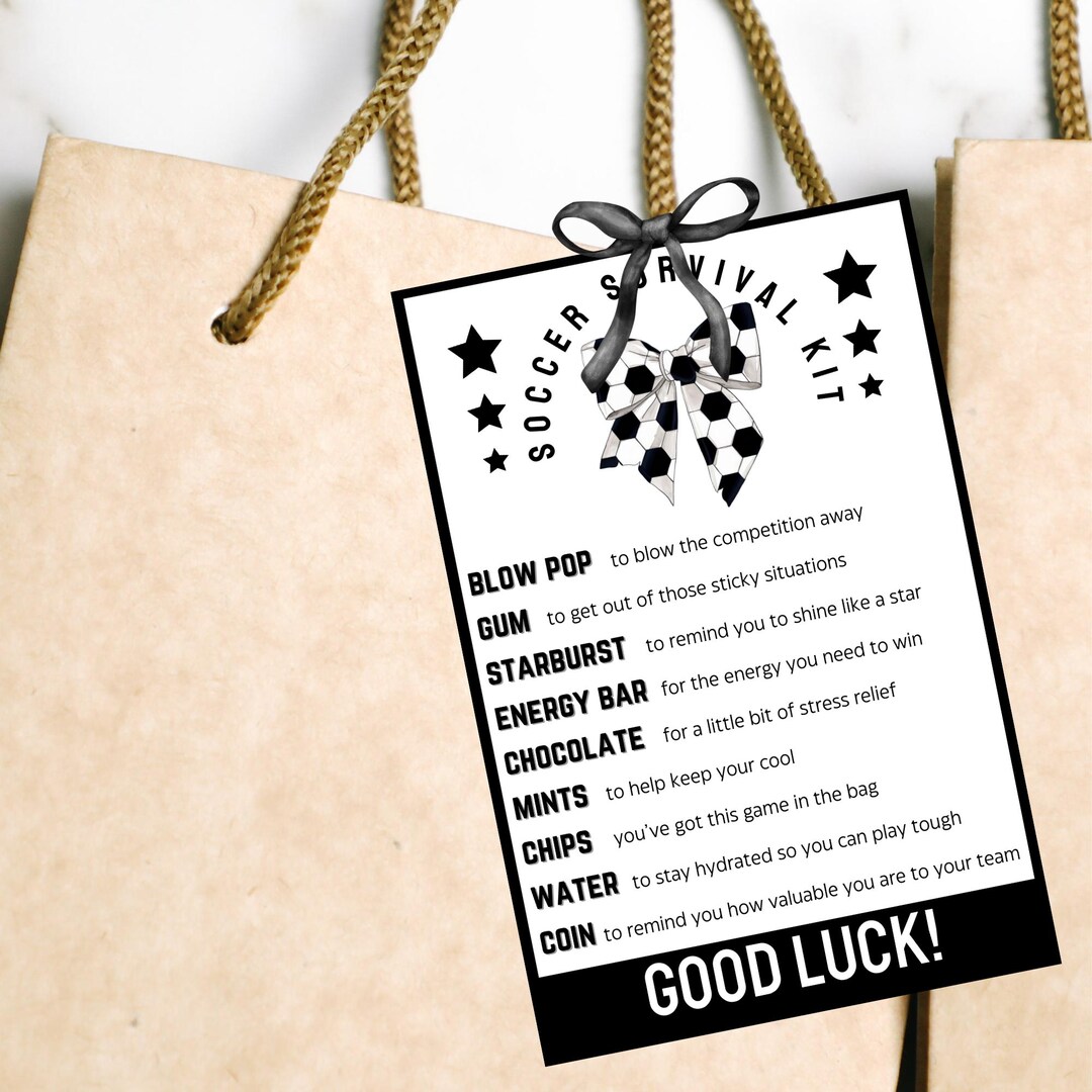 Survival Kit Soccer Bag Tag for Goody Bags Printable Good Luck Gift ...