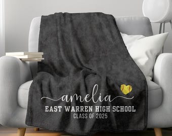 Graduation Gift for Softball Player Custom Softball Blanket with Name Blanket Softball Gift Personalized Senior Gift Softball Senior Night
