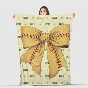 Personalized Softball Blanket Custom Gift for Softball Player Gift Softball Gift, Softball Mom Gift Coquette Blanket Softball Bow Team Gift
