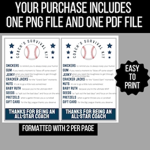 DIY baseball coach appreciation gift with printable PDF and PNG files