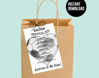 Instant Download Soccer Team Gift Tag Printable | Welcome to team Soccer Gifts for Team | Printable Tag Soccer Survival Kit Bag Tag