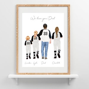 Personalized Dad Gift from Kids, Personalized Gift for Husband, Custom Daddy and Me Print Family Portrait Softball Baseball Dad Birthday