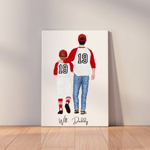 Personalized Canvas Art Baseball Dad and kids, birthday gift dad, softball dad baseball family portrait, customizable gift for dad, 11x14