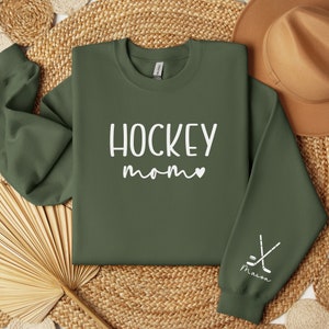 Personalized Hockey Mom Sweatshirt with Name on Sleeve Hockey Mom Gifts Hockey Sweatshirt Ice Hockey Mama Sweater Custom Hockey Gift for Mom