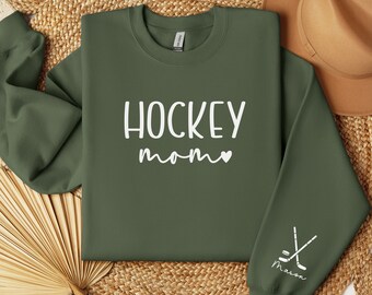 Personalized Hockey Mom Sweatshirt with Name on Sleeve Hockey Mom Gifts Hockey Sweatshirt Ice Hockey Mama Sweater Custom Hockey Gift for Mom
