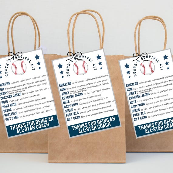Baseball Coach Survival Kit Printable Baseball Coach Gifts End of Season, Funny Baseball Coach Thank You Tags Coach Appreciation