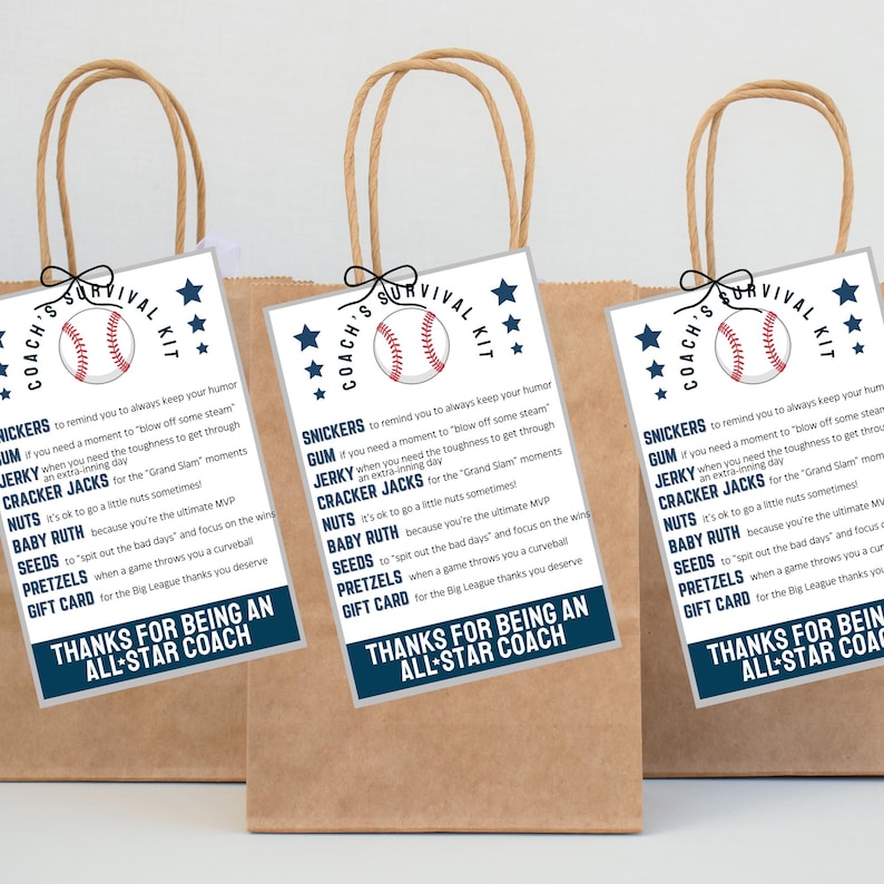 Baseball Coach thank you tags baseball Coach appreciation printable gift tag for baseball team end-of-season gifts