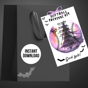 Halloween Softball Survival Kit Tag Printable Softball Team Gift Tag Softball Tournament Softball Kit Tag Softball Goodie Bag Tags Witch