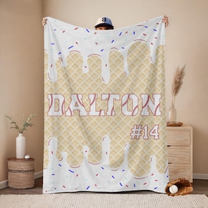 Baseball Ice Cream Drip Baseball Blanket Customizable Blanket Baseball Team Gift Baseball Player Gift Youth Baseball Gift End of Season Gift