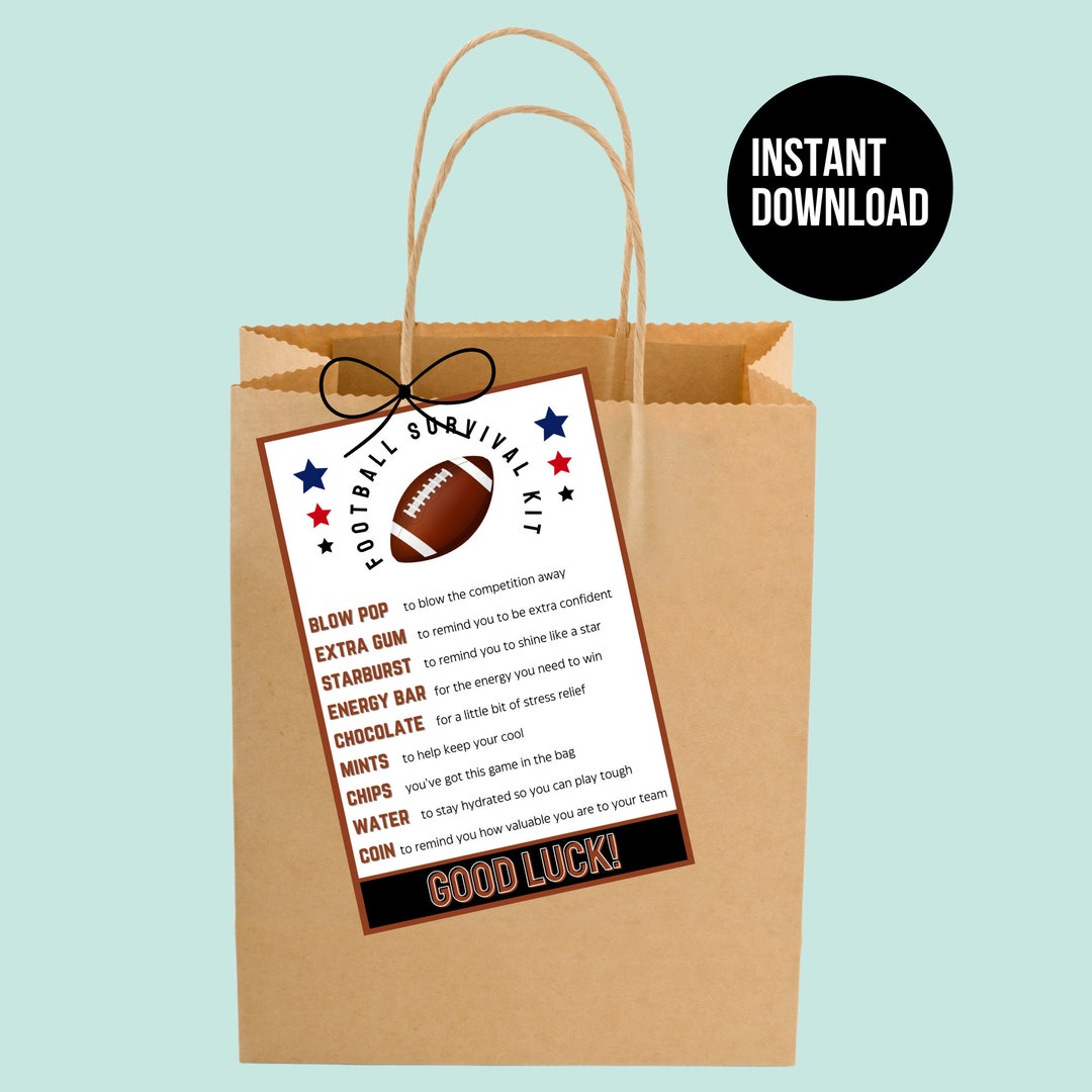 Survival Kit Football Bag Tag Printable Good Luck Gift Football Team ...