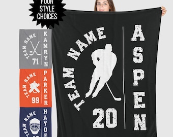 Personalized Hockey Blanket | Custom Name & Number Fleece Throw | Hockey Player Gift | Goalie Mom Blanket | Hockey Gift Bulk Team Discounts