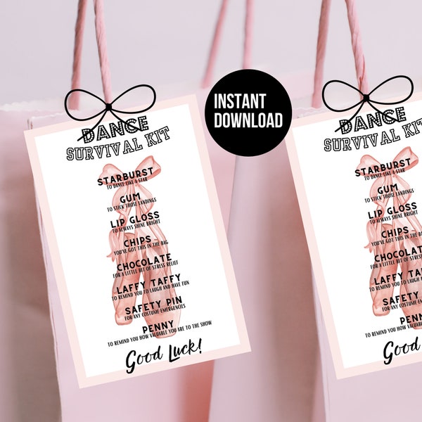 Dance Recital Gifts Dance Survival Kit Bag Tag Dancer Gift Dance Team Gift Printable Ballet Gifts Ballerina Gift Dance Competition Gift