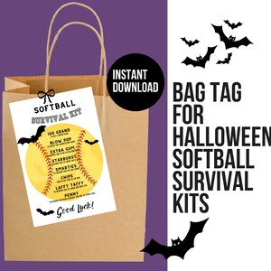 Halloween Softball Survival Kit Bag Tag Printable Softball Team Gift Tag Softball Gifts for Team Softball | Printable Tag Instant Download