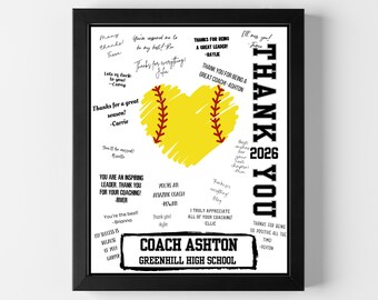 Softball-Trainer-Dankeschön-Geschenk, personalisiertes Trainer-Poster, Teamsignatur-Druck, Softball-Herz-Design, Trainer-Anerkennung zum Ausdrucken