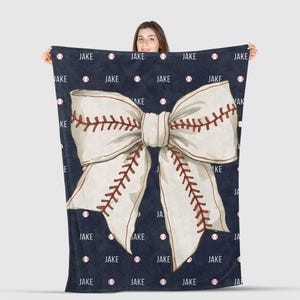 Custom Coquette Baseball Blanket, Baseball Mom Gift, Baseball Girlfriend Gift, Baseball Mama Gift, Custom Baseball Blanket, Baseball Bow