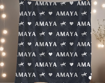 Cute Horse Blanket • Personalized Equestrian Gift • Custom Name Blanket for Horse Lovers • Horse Trainer Gift • Horse Christmas Blanket
