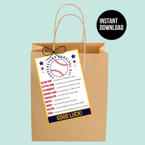 Cooperstown Survival Kit Bag Tag Printable Good Luck Tags Baseball Team Gifts Baseball Gifts Baseball Printable Tag Good Luck Gift Tags