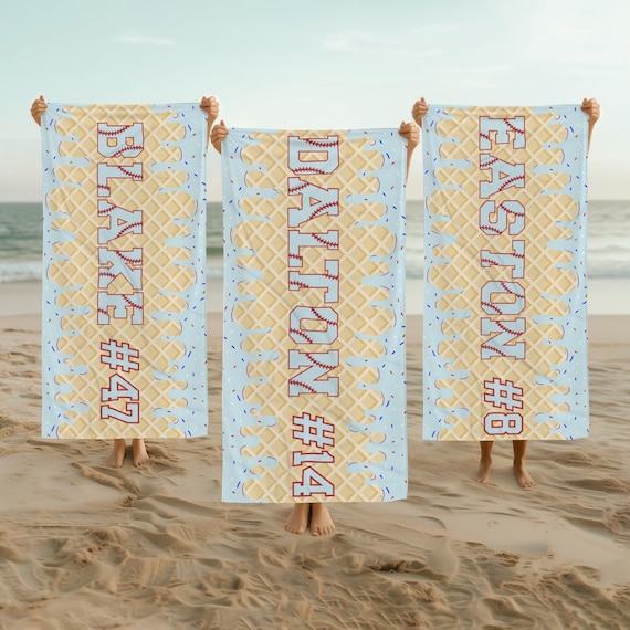 Bulk Team Gifts Ice Cream Baseball Custom Beach Towel Custom Team Towels Boys Baseball Gift Youth  Baseball Drip Baseball Ice Cream Drip