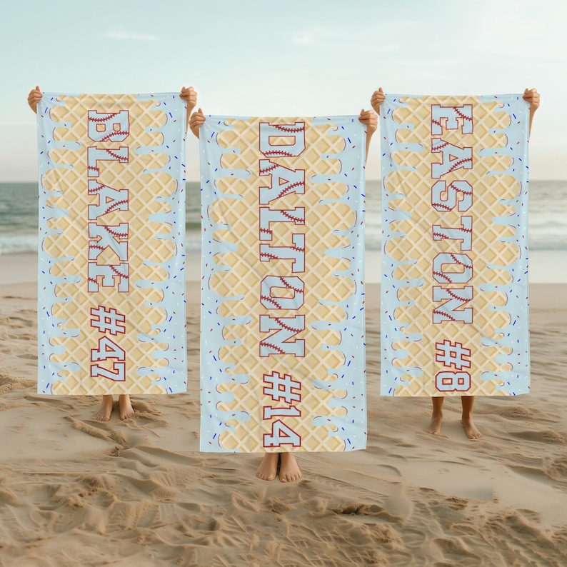 Bulk Team Gifts Ice Cream Baseball Custom Beach Towel Custom Team Towels Boys Baseball Gift Youth  Baseball Drip Baseball Ice Cream Drip