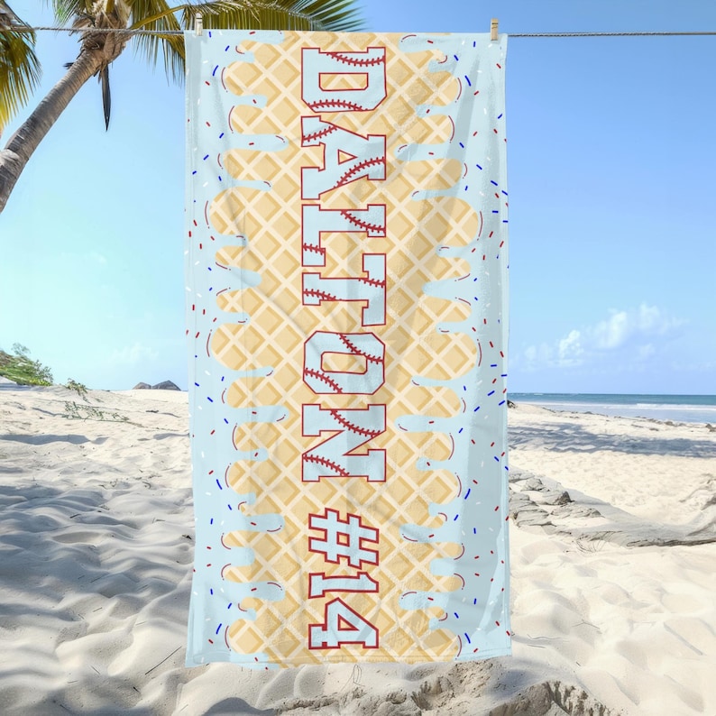 Bulk Team Gifts Ice Cream Baseball Custom Beach Towel Custom Team Towels Boys Baseball Gift Youth  Baseball Drip Baseball Ice Cream Drip