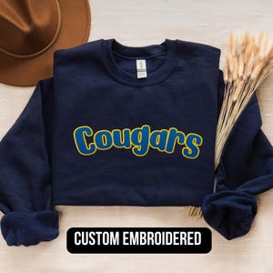 Embroidered Mascot Sweatshirt Custom Team Name Sweatshirt Custom Varsity Sweatshirt School Team School Spirit Sweatshirt Christmas Gift Idea
