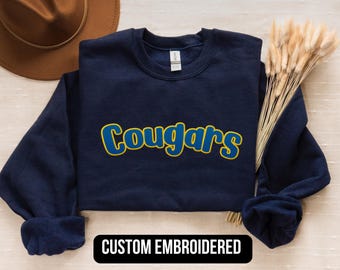 Embroidered Mascot Sweatshirt Custom Team Name Sweatshirt Custom Varsity Sweatshirt School Team School Spirit Sweatshirt Christmas Gift Idea