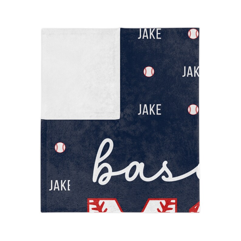 Baseball Mom Blanket Custom Blanket Name Blanket Mom Gift Personalized Blanket Personalized Gift for Mom Baseball Blanket Baseball Game Day back of blanket is white