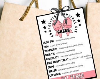 Competitieve Cheer Competitie Survival Kit Cheerleading Concurrentie Cheer Bag Tag voor Cheer Cadeauzakjes Cheer Bow Afdrukbaar Cheerleader Cadeau