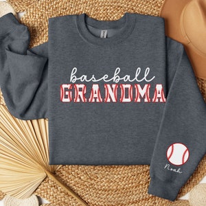 Baseball Grandma Shirt Baseball Grandma Sweatshirt Customized Sleeve Personalized Grandma Sweatshirt Grandma Gift Grandma Sweater Baseball
