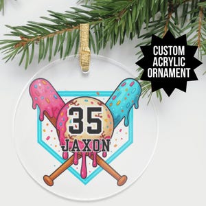 Custom Baseball Drip Baseball Ornament Ice Cream Baseball Gift Acrylic Ornament Baseball Player Ornament Custom Ornament Baseball Team Gift