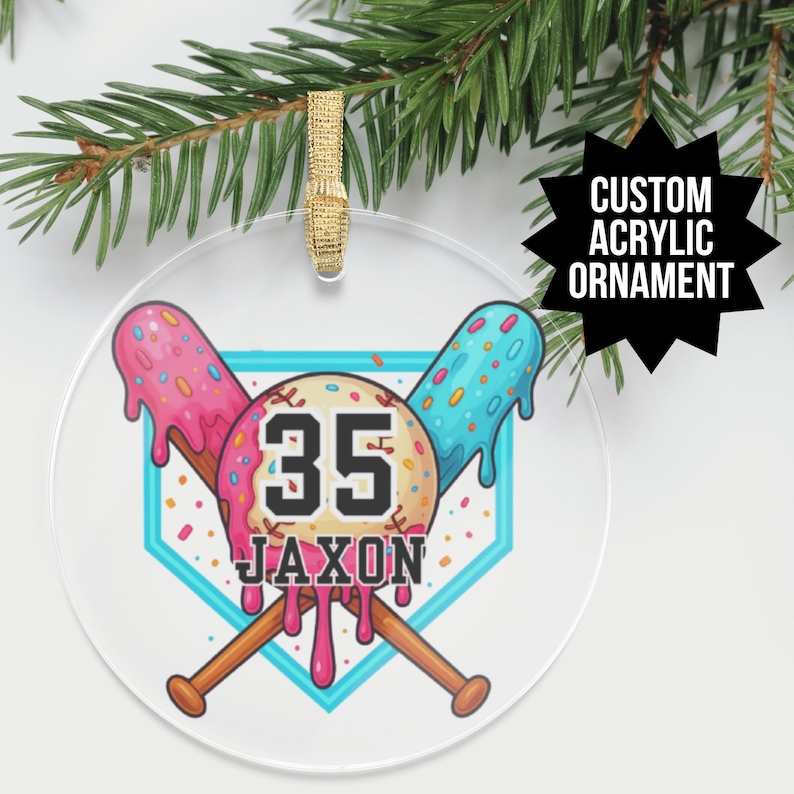 Custom Baseball Drip Baseball Ornament Ice Cream Baseball Gift Acrylic Ornament Baseball Player Ornament Custom Ornament Baseball Team Gift