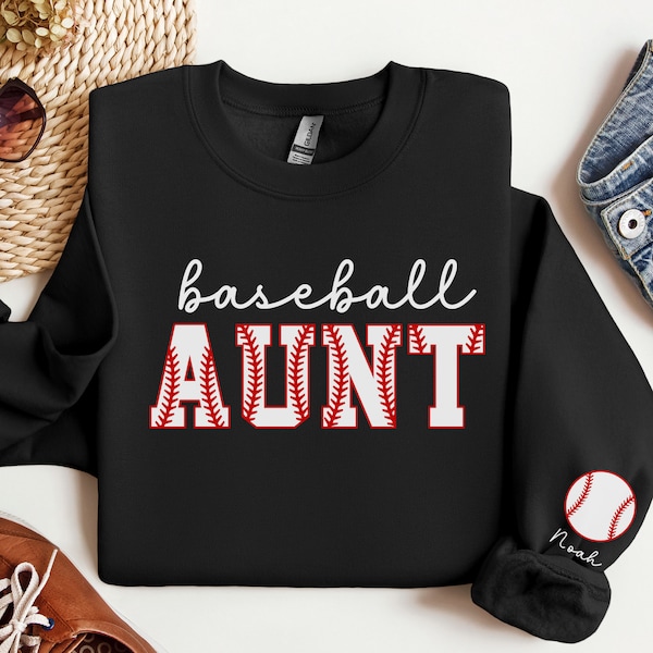 Baseball Aunt Sweatshirt Baseball Aunt Shirt Custom Kid Name Sleeve Personalized Aunt Sweatshirt Aunt Gift from Nephew Aunt Sweater Baseball