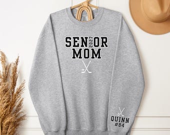Custom Senior Hockey Mom Sweatshirt Name on Sleeve Ice Hockey Shirt Hockey Dad Shirt Hockey Gifts Family Matching Shirts 2027 Senior