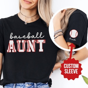 Baseball Aunt Shirt Aunt Tshirt Personalized Sleeve with Baseball Player's Name Custom Tshirt Gift for Aunt Gift Aunt Tee Baseball Gift