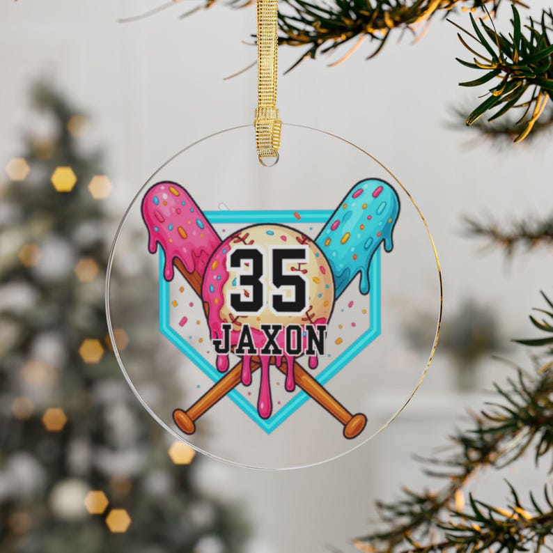 Custom Baseball Drip Baseball Ornament Ice Cream Baseball Gift Acrylic Ornament Baseball Player Ornament Custom Ornament Baseball Team Gift image 5