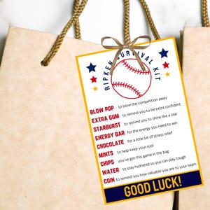 Ripken Survival Kit Bag Tag druckbare Good Luck Tags Baseball Team Geschenke Baseball Geschenke Baseball druckbare Tag Geschenkanhänger Leckerli Beutelanhänger